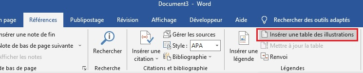 Insérer une table des illustrations