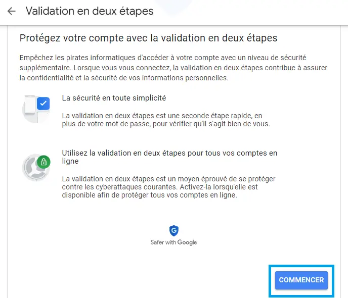 Activer l'identification à deux facteurs Google