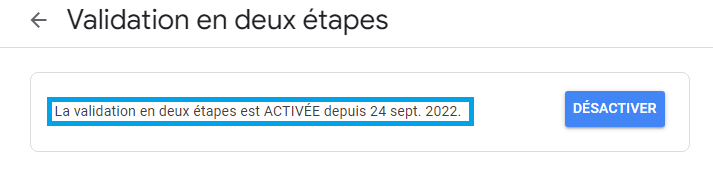 Identification à deux facteurs activée 